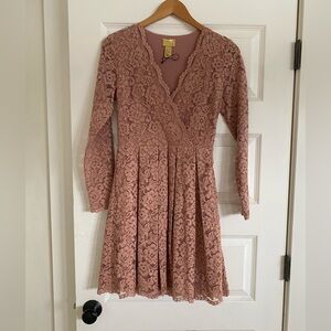H&M Long Sleeve Lace Dress in Dusty Rose